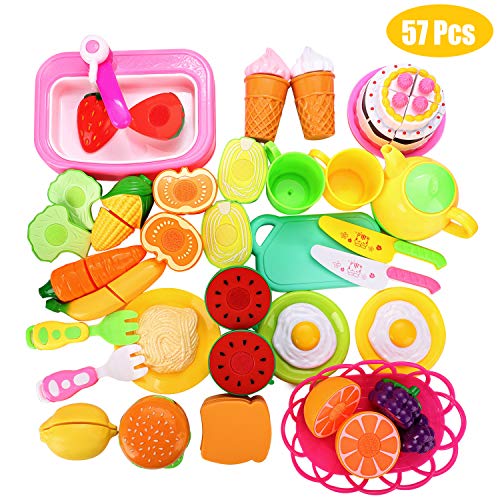 Auney 40 Pieces Play Food Set Pretend Play Set, Cutting Cooking Food Toy, Kitchen Toys Pretend Food Playset Educational Toy Fruits Vegetables Set for Children Learning Gift for Boys & Girls