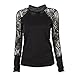 Froomer Women Turtle Neck Lace Long Sleeve Knitted Sweater For Club Party (Asian XXL/US 10-12, Black)