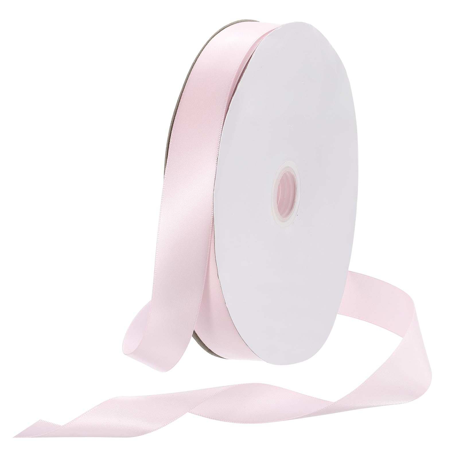 Rebower 25mm Satin Ribbon 91m Thick Double Face Grosgrain Silk Ribbon, [for Gift Wrapping, Hair Bows, Wedding, Cake, Flower] - 100 Yard/300ft/ Pale Pink