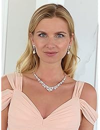 Mariell Glamorous Blush set de joyas con aretes y collar de oro rosa y cristal para novias, egresadas y damas de honor
