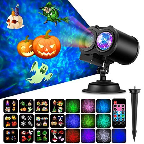 Gohyo Projector Lights for Halloween Christmas Decoration 2 in 1 Ocean Wave Remote Control Waterproof Outdoor Indoor Landscape Lighting