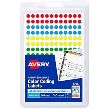 Avery Removable Color Coding Labels, 0.25 Inches, Assorted, Round, Pack of 768 (5795)