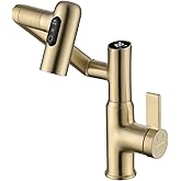 Lefton Rotatable Bathroom Faucet with Temperature Display in Fahrenheit (Batteries-Free), 3 Water Modes, Brushed Gold, BF2204-6