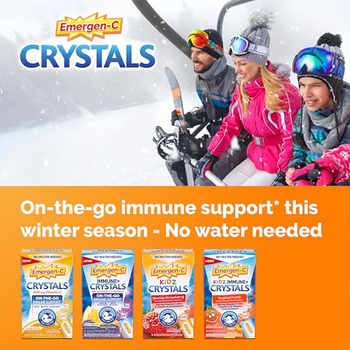 EMERGEN-C CRYSTALS, ON-THE-GO IMMUNE SUPPORT SUPPLEMENT WITH VITAMIN C, B VITAMINS, ZINC AND MANGANESE, ORANGE VITALITY – 56 STICK PACKS