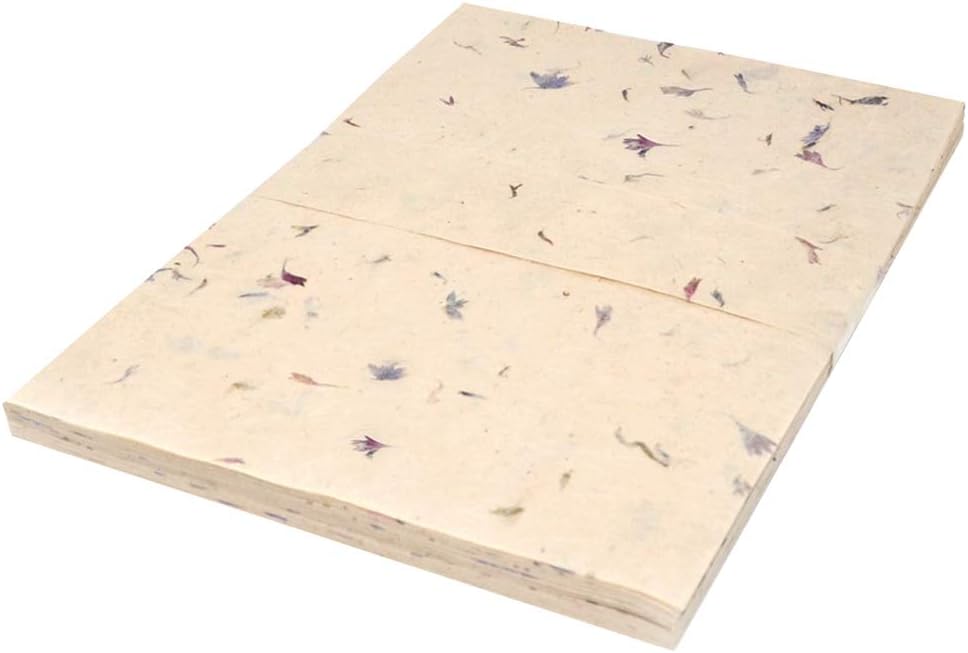 A4 Lokta Paper - Cornflower Petals on Natural - 20 Sheets, Handmade Lokta Paper