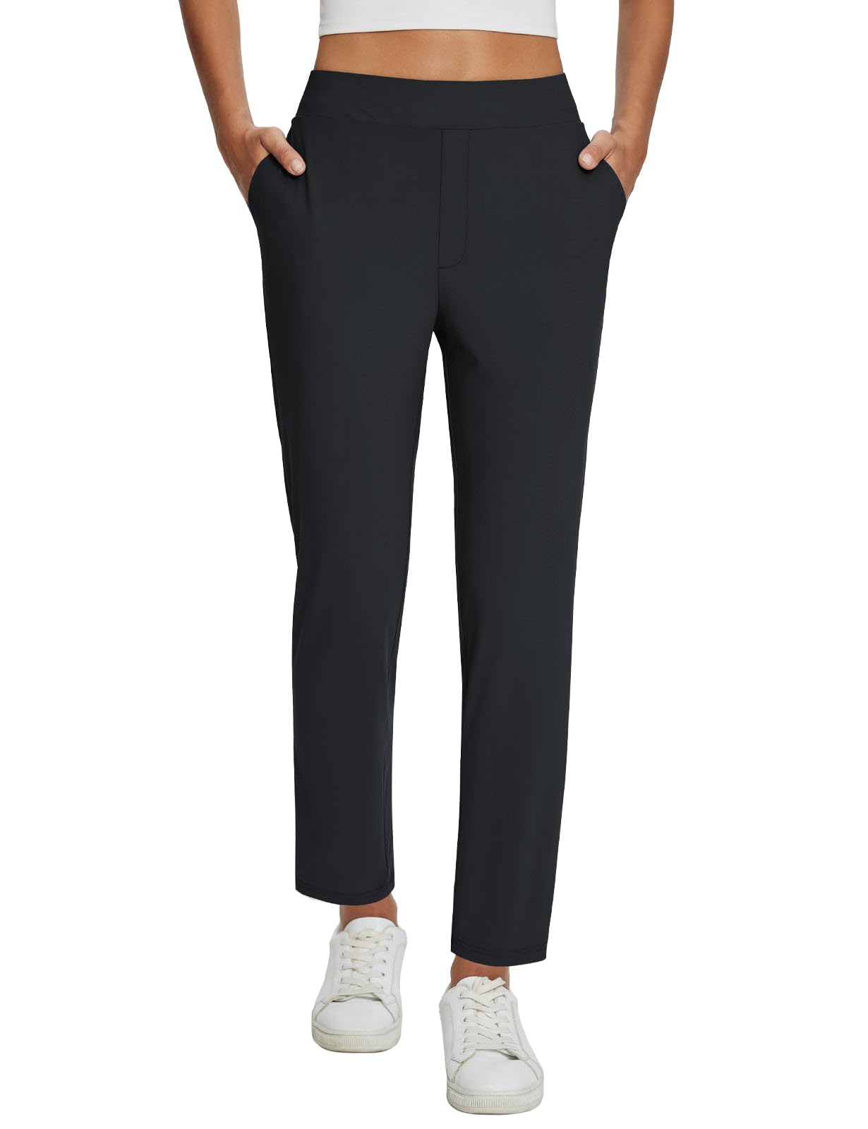 Photo 1 of baleaf Womens Business Casual Pants Stretch Travel Pants On Airplane with Zipper Pockets Dressy Slacks Golf Work Office Black M