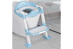 BRINJOY Potty Training Seat with Step Stool Ladder, Foldable Toddler Potty Seat for Toilet w/Splash Guard & Cushioned Seat, 2 in 1 Potty Training Toilet for Girls Boys w/Anti-Slip Pad (Light Blue)