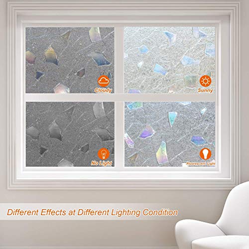 ACMETOP Window Film, Non-Adhesive Window Privacy Film, Heat Control Anti UV Window Stickers, Flower Pattern Static Cling Window Film for Kitchen, Office, Living Room, 17.5 Inch by 78.7 Inch (3D)