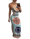 VintageRose Womens Ethnic Side Split Halter Drawstring Maxi Dress