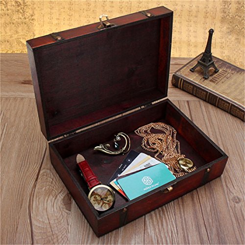 Rurah Retro Wooden Box Double Leather Belt Pattern Vintage Wooden Treasure Case Decorative Trinket Jewelry Storage Box Old Memory