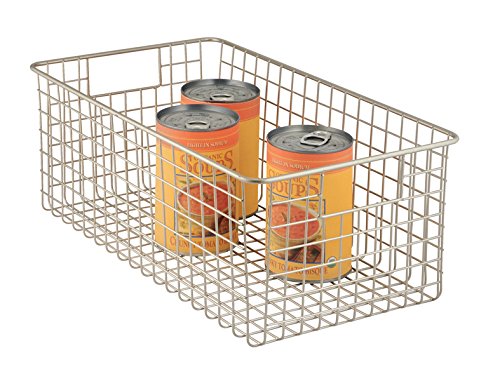 mDesign Wide Wire Storage Basket for Kitchen, Pantry, Cabinet - Pack of 2, Satin