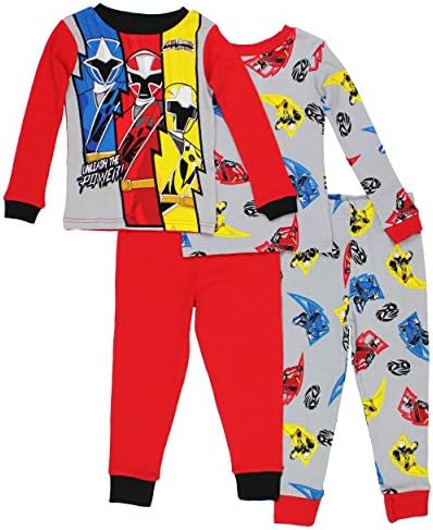 Power Rangers Boys 4 piece Pajamas Set (8, Red/Grey)