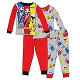 Power Rangers Boys 4 piece Pajamas Set (8, Red/Grey)