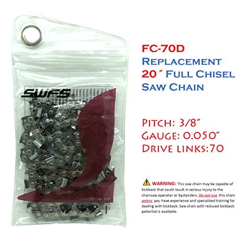 SWFS Reliable Replacement 20 Inch Full Chisel Chainsaw Chain D70 for Husqvarna, Poulan, Echo, Jonsered and Others
