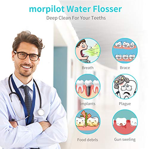 Oral Irrigator, Dental Flosser Waterproof Teeth Cleaner with 6 Jet Tips 300ML Water Tank for Home, Travel Use, Adults and Kids