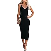 Lacozy Women's 2026 Summer Bodycon Midi Dress Sexy V-Neck Sleeveless Sweater Dress Casual Tank Top Dresses