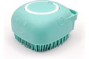 HamInWay Dog Bath Brush, 2-in-1 Dog Grooming Brush with Built-in Shampoo Dispenser, Gentle Silicone Bristles for Bath & Massage, Non-Slip Handle, Easy Clean Design for Dogs, Cats & Small Pets, Blue