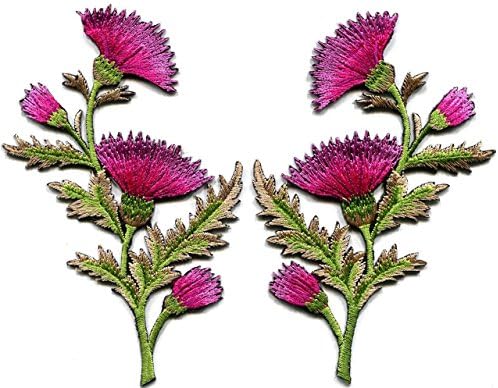 Carnation Spray Thistle Pair Flowers Floral Bouquet Applique Iron-On Patch