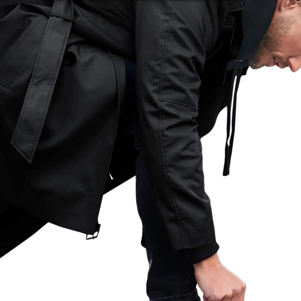 Men's Trench Coat Slim fit Long Lapel Double Breasted Belted Windbreaker Jacket Windproof Button Overcoat at  Men’s Clothing store