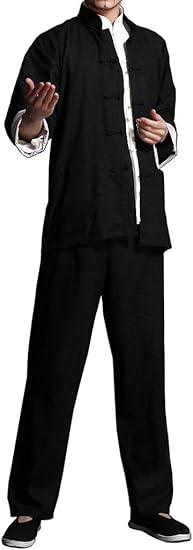 Amazon 太極拳服 カンフー道着 黒色 上下セット L スポーツ アウトドア