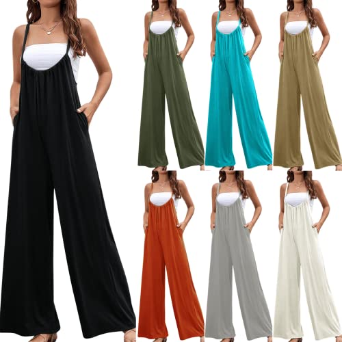 YMADREIG Womens Overalls Casual Wide Leg Jumpsuit One Piece Long Pant Adjustable Strap Rompers Plus Size Jumpsuit with