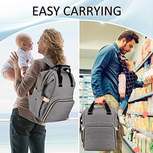 Diaper Bag Backpack for Mom Baby Bacpack Diaper bag Multi-Function Water-resistant Include Changing Pad Large Capacity For Mom & Dad (Grey)