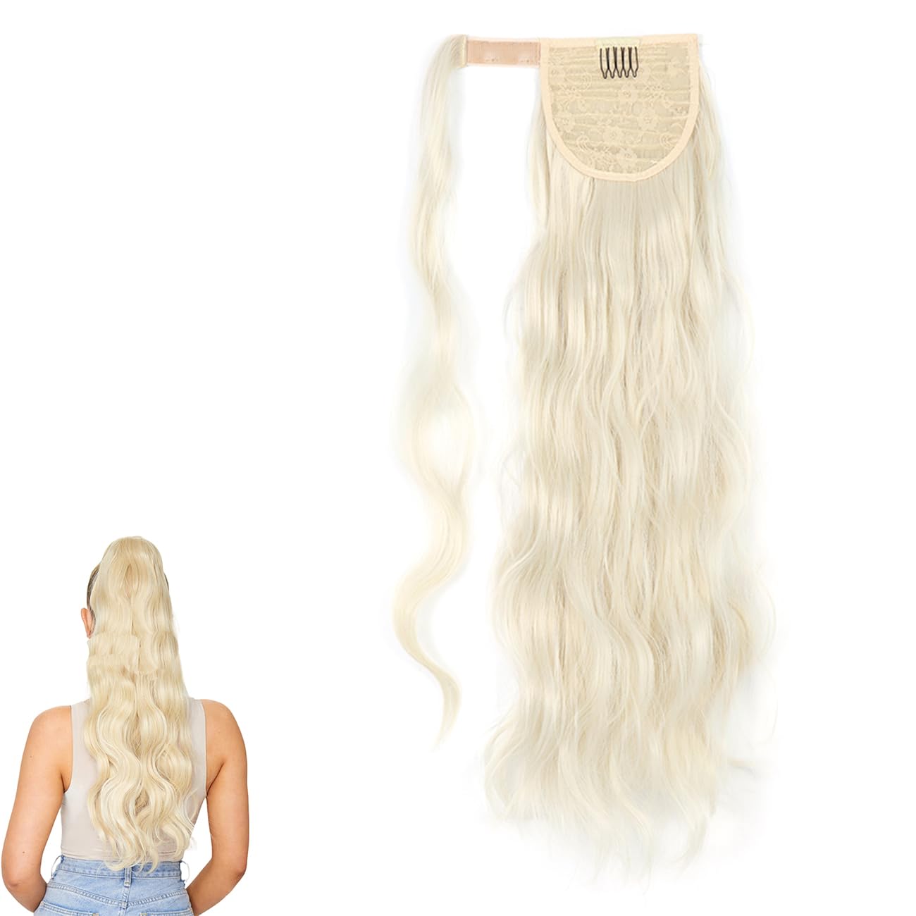 prinfantasy Ponytail Extension Long Wavy Pony Tails Hair Extensions Synthetic Curly Hair Ponytails Wrap Around Hairpiece for Women, MW131