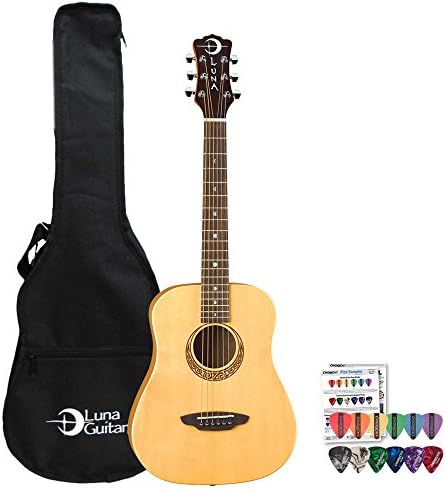 Luna Guitars Safari Muse Spruce SAF MUS SPR 3/4 Travel Acoustic Guitar Kit with ChromaCast Pick Sampler