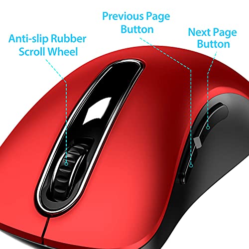 memzuoix 2.4G Wireless Mouse, 1400 DPI Mobile Optical Cordless Mouse with USB Receiver, Portable Computer Mice for Laptop, PC, Desktop, MacBook, 5 Buttons, Red
