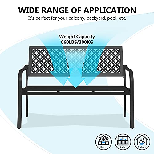 Grand Patio Outdoor Bench Garden Bench with Armrests Steel Metal Bench
