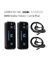 leixen vv-108 Super Mini Walkie Talkies Con USB Fuente de alimentación & earpieces, UHF 400 480 MHz Transceptor, Invisible Two-way radio, Spy, 1 par (2 Pcs), Negro