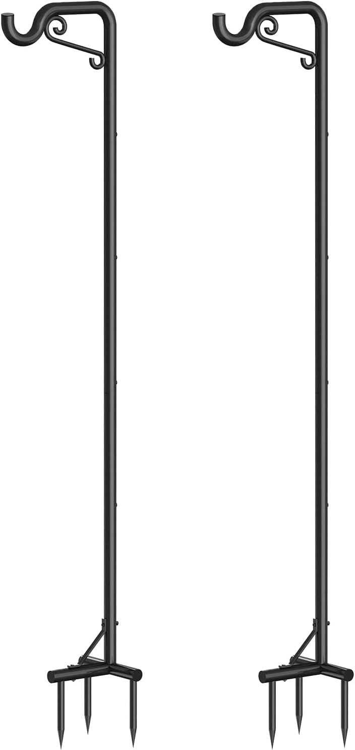 Outdoor Shepherd's Hooks - Kcysta 90 Inch Shepards Hooks for Outdoor, Heavy Duty Bird Feeder Pole, Adjustable Shepherds Hook for Hanging Plants Solar Light, 2 Pack, Black