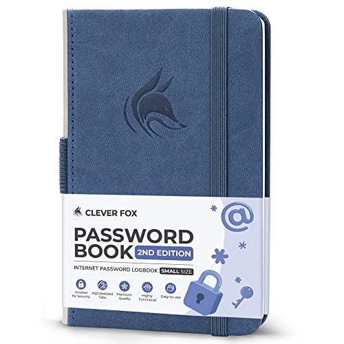 Clever Fox Password Book 2nd Edition Small – Pocket Password Keeper with Laminated Alphabetical Tabs – Internet Address Notebook & Login Details Organizer Journal – 8.9x14.2cm (Smoke Blue) — image 1