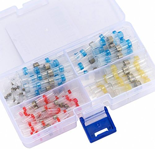 Terrans 100pcs Solder Seal Wire Connectors, Heat Shrink Butt Connectors, Electrical Waterproof Insulated Marine Automotive Copper Terminals Kit