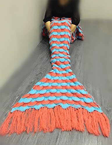 Mermaid Tail Blanket Handmade Soft Sleeping Bag Crochet Knitting Living Room Quilt All Seasons Sofa Snuggle Rug Best Fashion Birthday Christmas Gift (salmon)