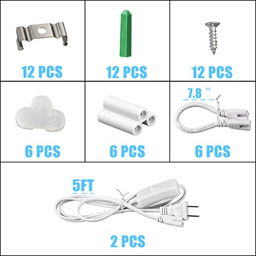 T5 Integrated Single Fixture,LED Shop Light for in Garag,4FT, 2200lm, (Super Bright White), 20W, Utility Shop Light, Ceiling and Under Cabinet Light,Corded Electric with ON/Off Switch,6000-6500k 6pk