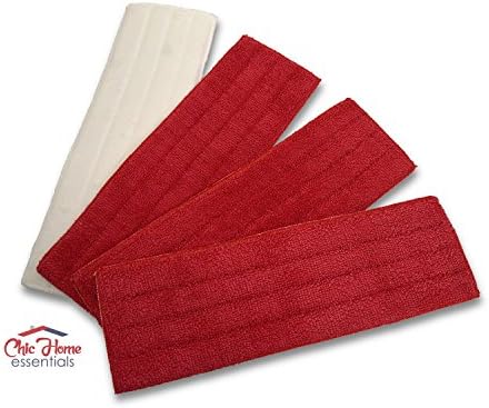 Microfiber Dry &amp; Wet Mop Cleaning Pads|Perfect For Hard Surfaces: Hardwood, Tile, Laminate, Finished Concrete Floors|Machine Washable &amp; Reusable|Pack Of 3, Red