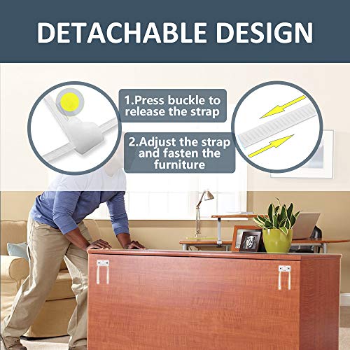 6 Sets Furniture Straps Baby Proofing Wall Anchors, Anti Tip Furniture Kit Wall Straps Anchor Furniture to Wall Keeping Baby Pet Safety from Falling Furniture, Adjustable Nylon Earthquake Straps - Thumbnail 3