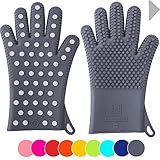 Finally! Heavy-Duty Women's Silicone Oven Mitts by Love This Kitchen | 2 Sizes Available in 9 Colors | Heat Resistant Gloves For Her Cooking, Baking & Barbecue Needs (1 Pair, M/L, Gray)