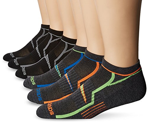 Saucony men s 6 pack performance no show socks, grey/bl…