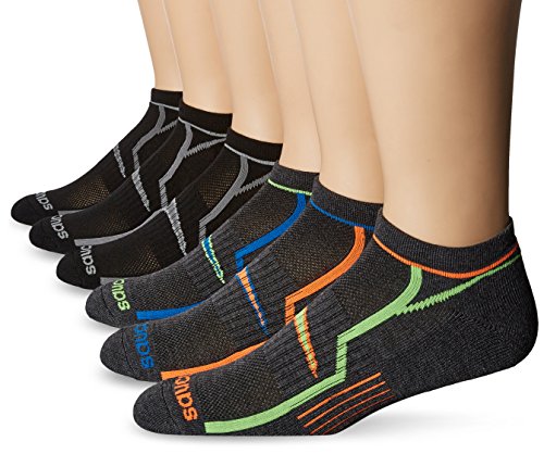 Saucony Men's 6 Pack Performance No Show Socks, Grey/Blk Asst, Sock Size: 10-13/Shoe Size:9-11