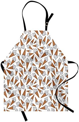 PMNADOU Sweet Apron, Takeaway Vanilla Ice Cream Gelato Background Yummy Desert Scoop Image Print, Unisex Kitchen Bib Apron with Adjustable Neck for Cooking Baking Gardening, Pearl Pale Caramel