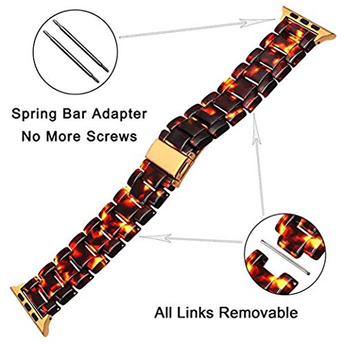For 42mm Apple Watch Band Women Men, SUEKQ Fashion Resin iWatch Band Bracelet with Copper Stainless Steel Buckle Sport Replacement Strap Wristband Accessories for Apple Watch Series 3/2/1 (Brown)