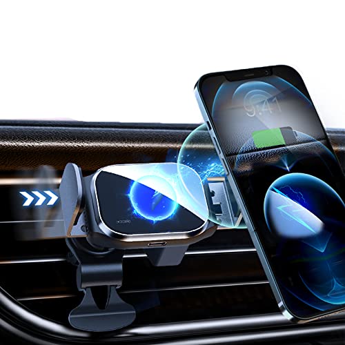 Brynnl Wireless Car Charger Holder, Qi 15W Wireless Fast Charging Car Stand Automatic Electric Clamp Phone Holder Vent Mount Car Phone Charger Compatible with iPhone Galaxy S21S20 S10 S9 S8 Plus