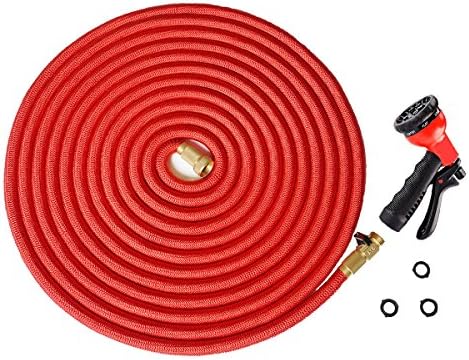 EAST LAWN 75ft Three Times Expandable Garden Hose w/ 8-Function Nozzle Double Layers Latex Core Premium High Tenacity Outer Cover Solid Brass Fittings Kink Free No Leak Guarantee