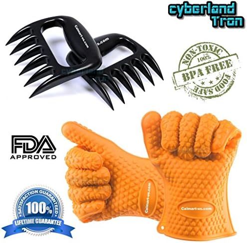 Cyberlandtron Barbecue Gloves &amp; Pulled Pork Claws Set Silicone Heat Resistant Grilling Accessories Heavy Duty Commercial Grade