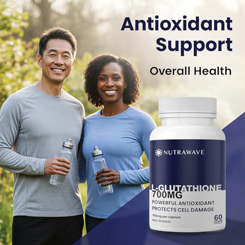 Nutrawave HIGHEST POTENCY AVAILABLE L-Glutathione 700mg per capsule Supplement,- Non-GMO, Soy & Gluten Free - 60 Capsules