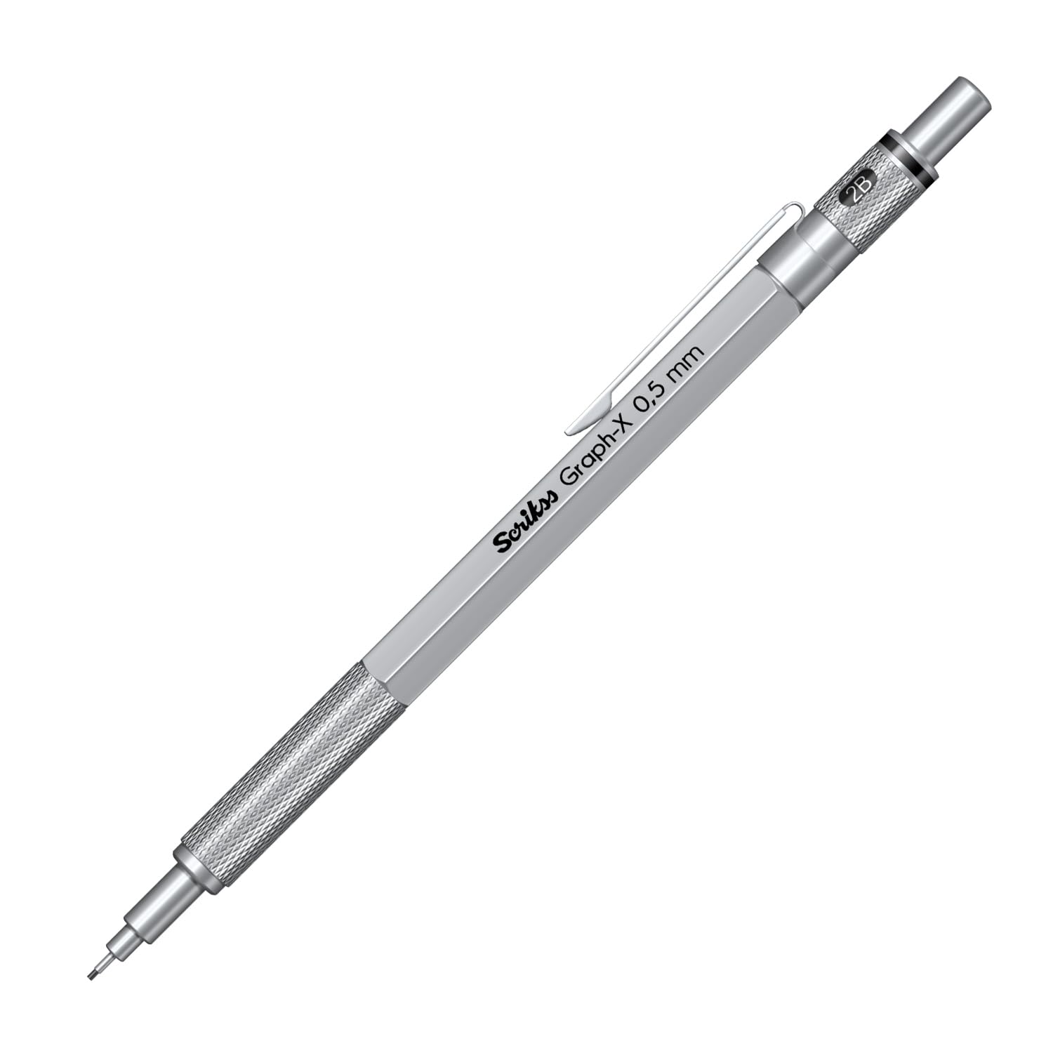 Scrikss Graph-X Mechanical Pencil, Metal Barrel, Ergonomic Grip, Professional Writing & Drawing Tool (0.5 mm, Silver)