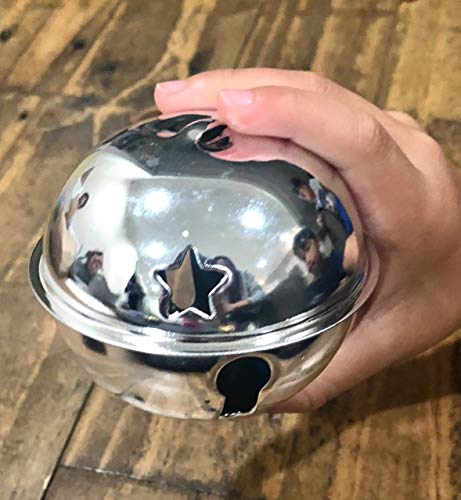 Large Jumbo Size Christmas Star Cutout Jingle Sleigh Bell Ornament 3" Pack of 6 (Silver)