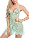 Avidlove Womens Lace Pajamas Floral Babydoll Nightgown with G-string, Green,Large
